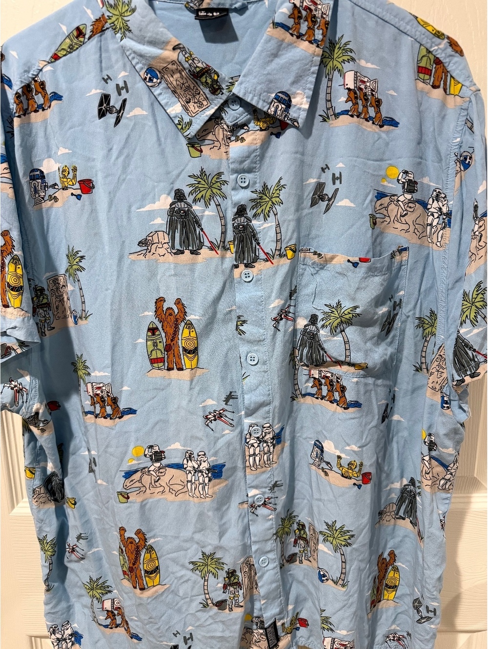 Star Wars Lucasfilm 2XL Hawaiian Button Up Shirt Blue Vacation - Picture 3 of 11